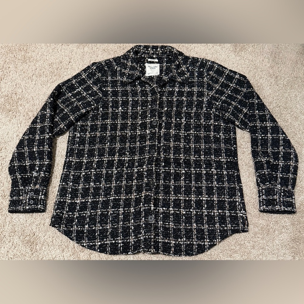Abercrombie & Fitch Women’s Tweed Jacket Size Large Oversized Black/Brown